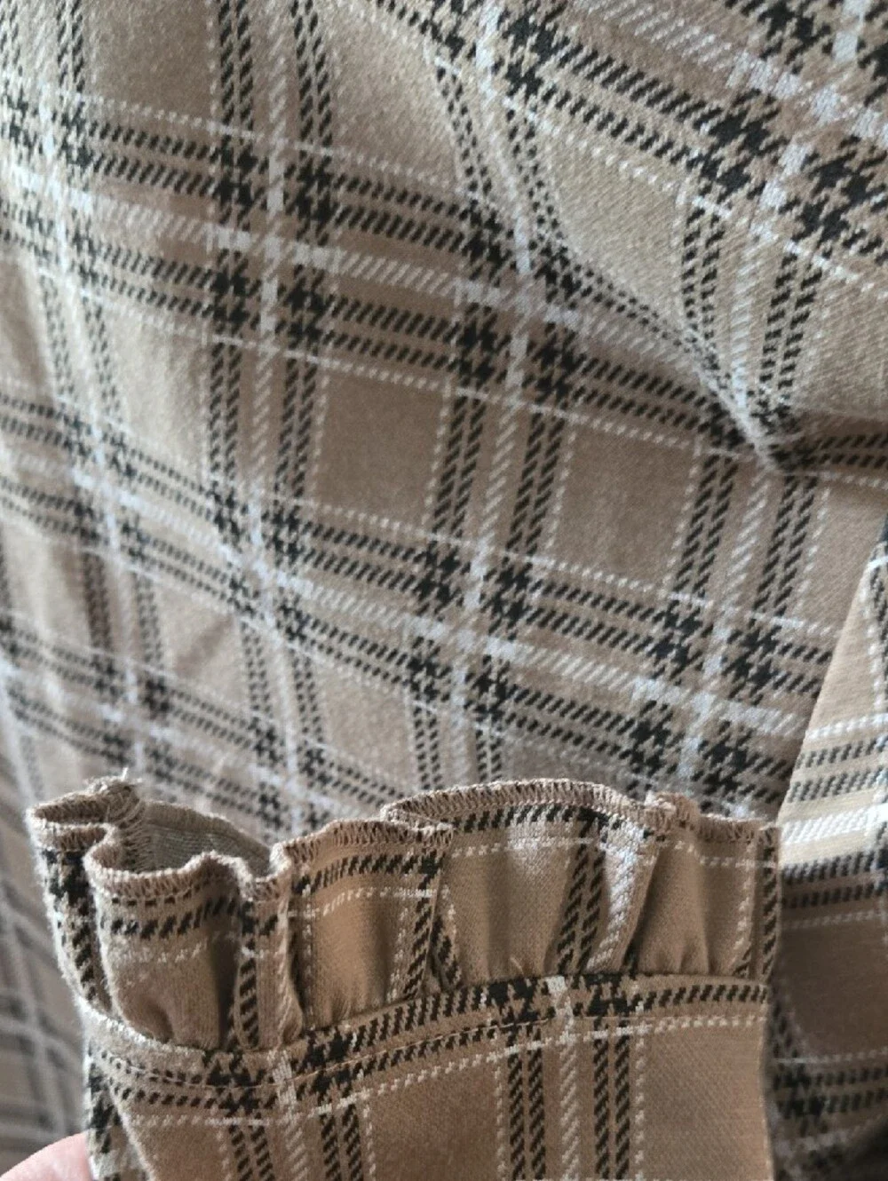 Grace Karin Beige Plaid Ruffle-Trim Blazer